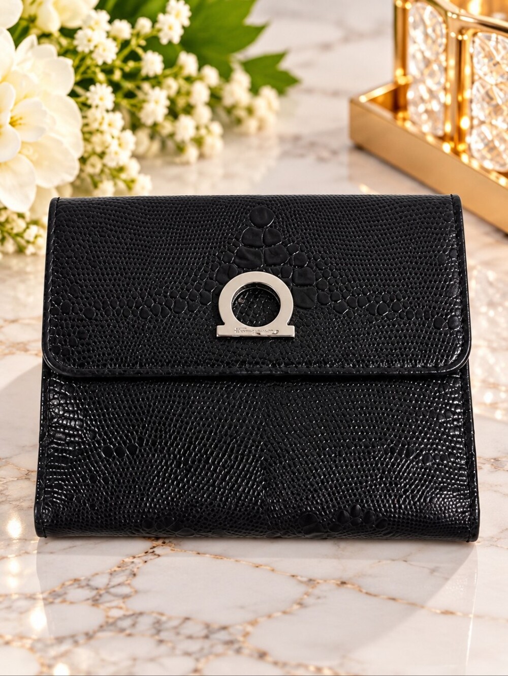 Authentic Salvatore Ferragamo Black Leather Bi-Fold Wallet – Luxury 4.75"x4-inch
